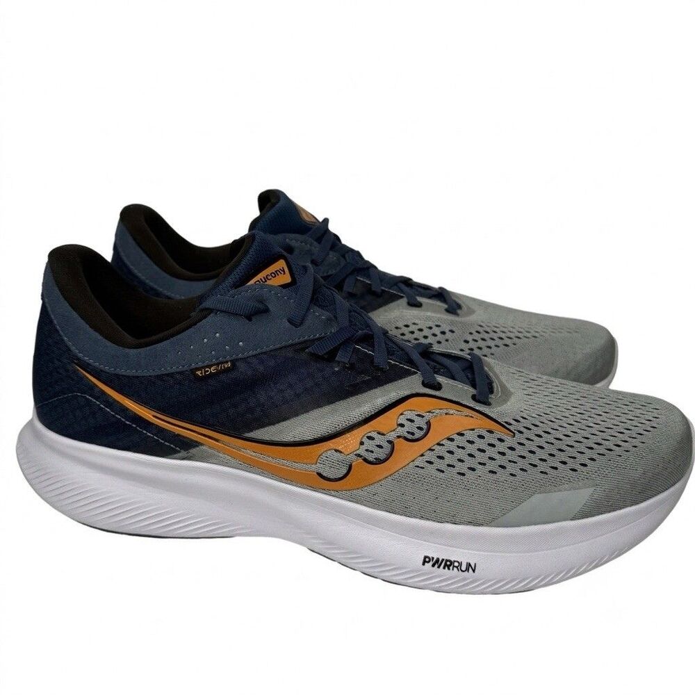 Saucony Ride 16 Shoes Mens 14 Running Athletic Gym Sneakers Grey Blue Orange